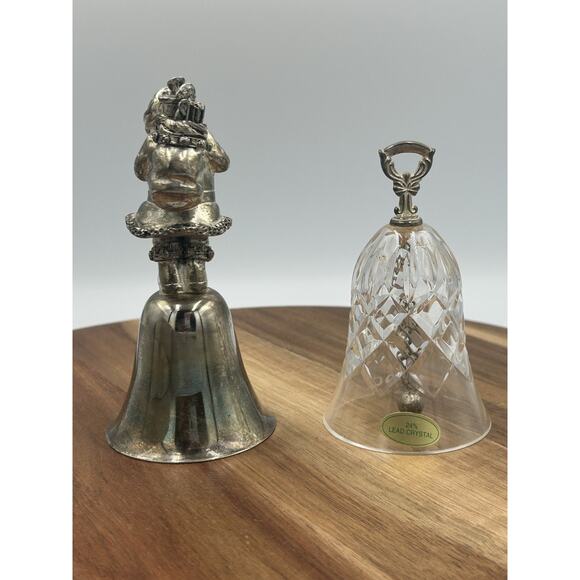 Vintage 1999 Living Quarters Santa Metal Bell & Crystal Bell Boxed Set Holiday - Picture 8 of 10